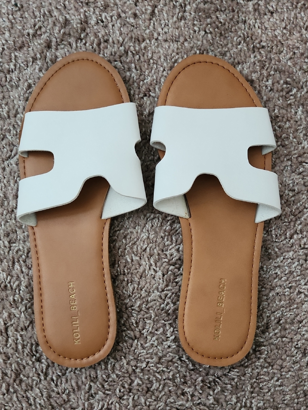 White Leather Slide Sandals for Women
